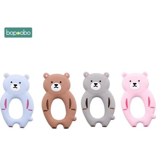 Bopoobo 4PC Silicone Teethers Animal Cute Bear Baby Teether BPA Free Baby Silicone Bead Pendant DIY Necklace Toys Kids Gifts