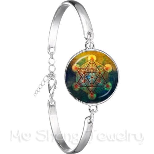 Pentacle Bracelet 18mm Glass Dome Art Picture Circle Silver Plated Chain Bangle Fashion Gift Pray For Happiness Keep Talisman