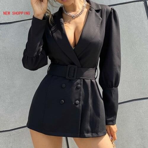 Purple Sexy Deep V Neck Full Sleeve Bazers Women Double Breasted with Sashes Outerwear Autumn Winter Business Office Lady Blazer