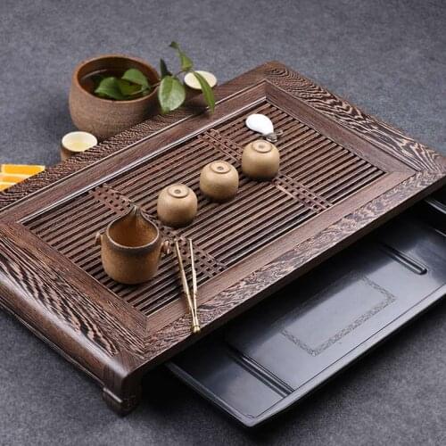 Chicken Wing Wooden Tea Tray Drawer Water Storage Type Household Solid Wood Large Drainage Tea Sea Gong fu Teaset Table Tray WF