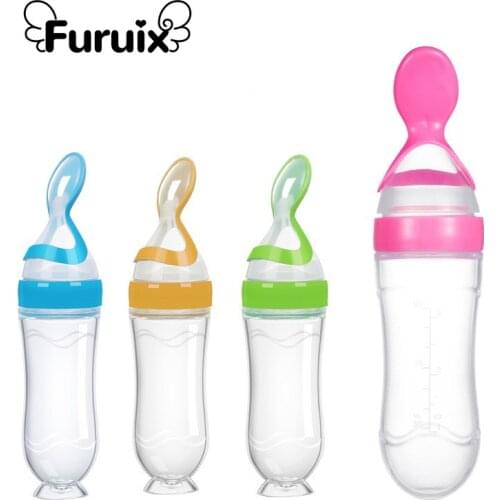 90ml Baby Squeezing Feeding Spoon Safety Silicone Training Baby Bottle Spoon Infant Cereal Food Feed Spoon Children Cutlery
