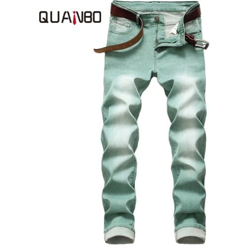 QUANBO Mens Fashion New Arrival Slim Fit Elastic Simple Denim Trousers Men Skinny Biker Jeans Male Brand Clothes