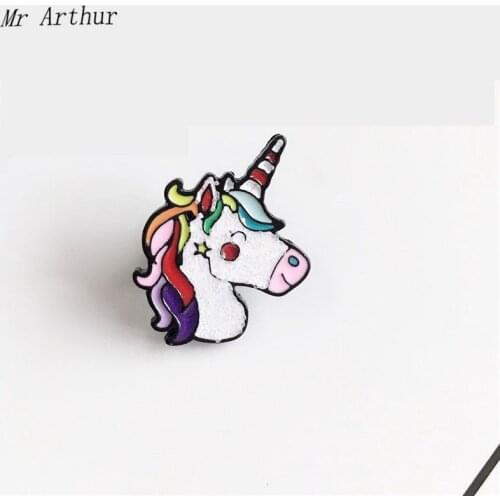 Cute Unicorn Enamel Pin Colorful Feather Brooch Backpack Clothes Lapel Animal Jewelry Gift for Friends Kids