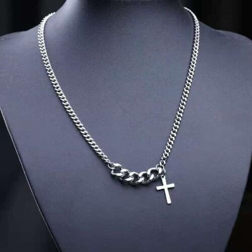 Emo Hip Hop Retro Short Cross Chain Necklace for Women Simple Punk Silver Color Titanium Steel Neck Chain Fashion Trend New 2020