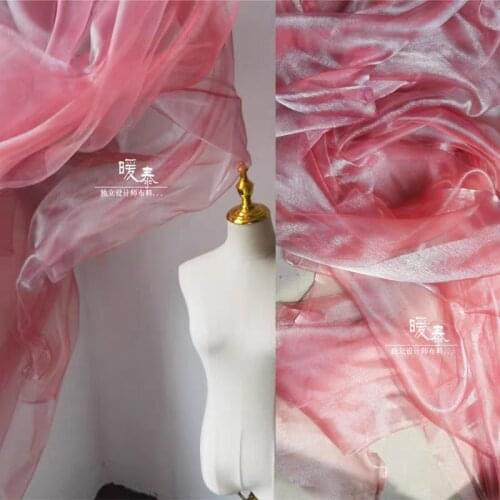 High-end Tulle Fabric Fluorescent Light Red Hazy feeling Gloss DIY Veil Flower Background Decor Hanfu Dress Designer Fabric