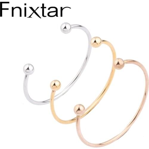 Fnixtar Stainless Steel Ball Cuff Bangles Ball End Screws Off For Beads Charms DIY 3mm Thickness Inner Dia 60mm50piece/lot