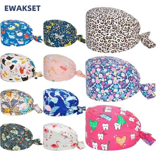 Surgicals caps cartoon anime printing hat adjustable scrubs cap gorros quirurgicos mujer lab pet shop frosted caps with buttons