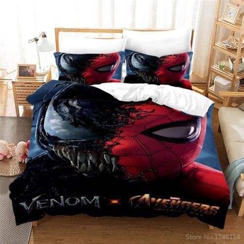 3D Venom Spiderman Bedding Set Queen King Size Disney Cartoon Marvel Avengers Duvet Cover Pillowcase Bedclothes for Home Bedroom