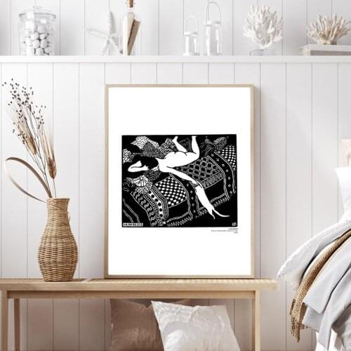 La Paresse Felix Vallotton Laziness Vintage Poster Wall Art Print Black and White Woman Cat Antique French Art Canvas Painting