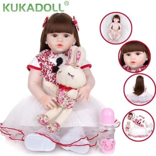 KUKADOLL 23 Inch Full Silicone Beautiful Simulation Reborn Princess Long Hair Doll Simulation Reborn Girl Dolls Christmas Gifts