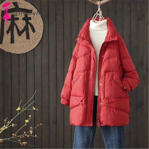 New Autumn Winter Parkas Women Clothes High Quality White Duck Down Casual Loose Jacket With Warm Stand-Up Collar