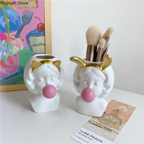 Cute Girl Storage Ornaments Dried Flowers Flower Arrangement Accessories Modern Desktop Storage Tube Living Room Home Decoration