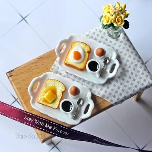 1 Set 1/12 Mini Breakfast Egg Toast Coffee Cup Model Miniature Dollhouse Play Kitchen Restaurant Accessories Doll Food Toy