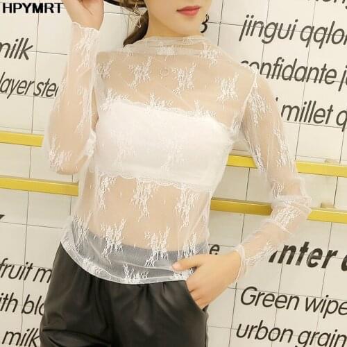 2020 new t shirt women spring and autumn wear lace top tshirt transparent mesh gown bottoming shirt female long sleeve t-shirt