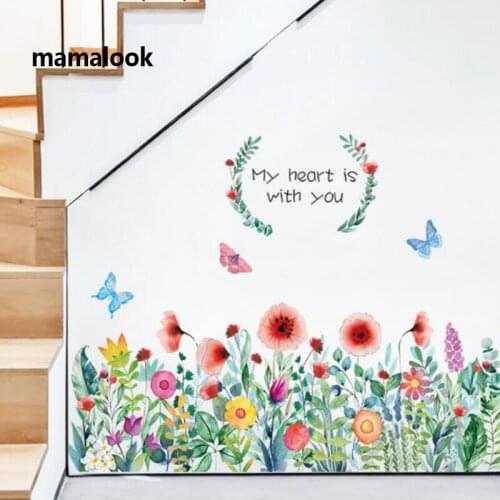 New romantic sunflower grass decoration wall stickers childrens room study bedroom decoration stickers