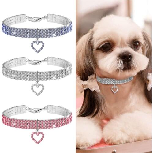 Bling Rhinestone Cat Dog Collar Puppy Necklace Small Dogs Cats Collars Pet Accessories with Paw Pendant for Kitten Chihuahua