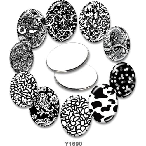 Black and white Oval glass cabochon 13x18mm/18x25mm/30x40mm flat back Making findings TRY1690