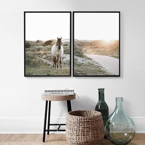 Nordic Wall Art Posters Life Serenity Animal Horse Sun Canvas Print Paintings Nature Scenery Decoration Pictures For Living Room