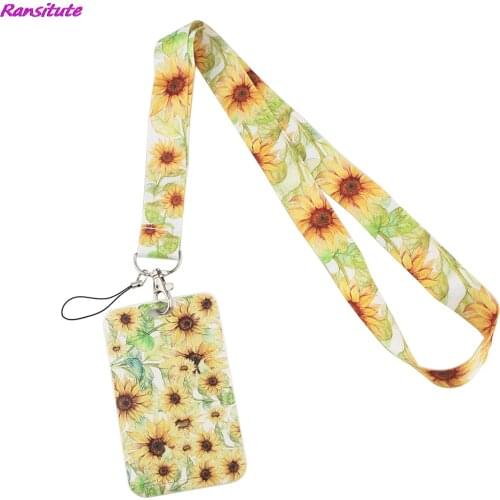 Ransitute R1380 Sunflower You Are My Sunshine Creative Lanyard Card Holder Student Hanging Neck Mobile Phone Lanyard