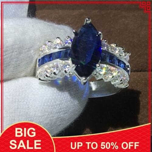 Handmade Marquise Cut 5ct Blue AAAAA zircon Cz Silver color Engagement wedding band ring for women Jewelry