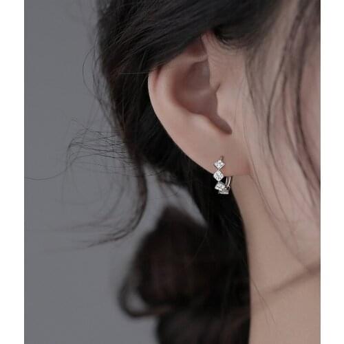 Square-shaped Korean Designer Ear Hook 925 Sterling Silver Hoop Earrings For Women Fashion Dainty Trendy Girl Huggies Jewelry