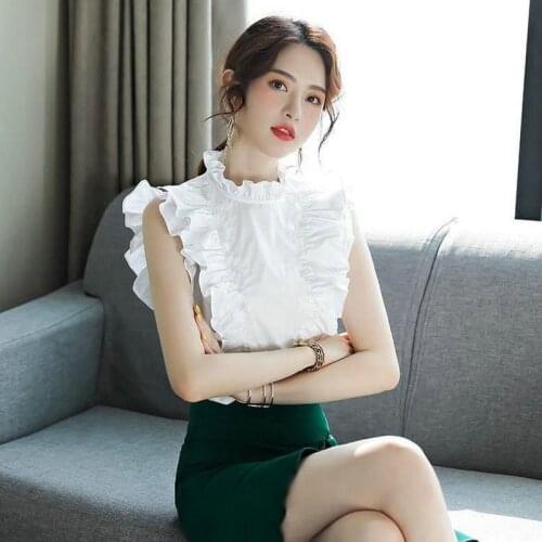 Sweet Style Ruffles Women Blouse Summer New 2021 White Flare Sleeved Solid Elegant Office Lady Pulls Tops