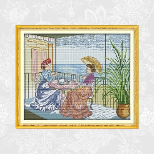 Afternoon Tea Printed Fabric Cross Stitch 11CT 14CT Chinese Cross-stitch Kits Wholesale DIY Handmade Embroidery Needlework