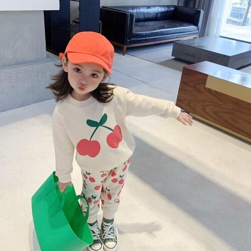 2021 Spring New Girls Cherry Sweater Two-Piece ChildrenS Casual Suit Fashionable Baby Western Suit Trend