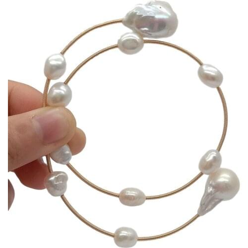 YYGEM Natural Freshwater White Baroque Pearl Nucleated Flameball Baroque Pearl Adjustable Bracelet classic for women