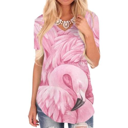 Giyu Brand Flamingo T-shirt women Animal Funny T shirts Pink V-neck Tshirt Harajuku T-shirts 3d Womens Clothing Hip hop Cool