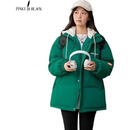 PinkyIsBlack Jacket Women Winter Parkas Fashion Patchwork Hooded Coat Women Elegant Loose Cotton Padded Jacket Female Outwear