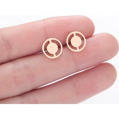 Chandler Tiny Small Stainless Steel Wheel Earring For Women Round Circle Stud Metal Gold Color Geometry Small Wedding Pendientes