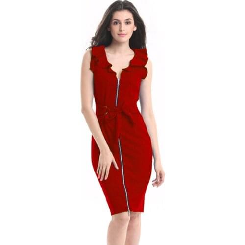 Summer Dress New Elegant 2022 New Ruffles Collar Sleeveless Vintage Pencil Party Evening Business Women Dresses Plus Size