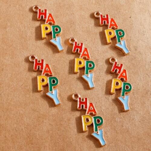 10pcs 11*29mm Enamel HAPPY Letters Charms Earring Pendants for Jewelry Making Charms for Bracelet Necklace DIY Findings
