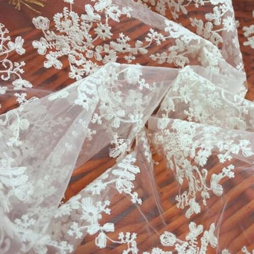 2Yards High Quality Net Lace French Voile Guipure tulle mesh Lace Fabric For dress White Organza Embroidery Lace Fabric