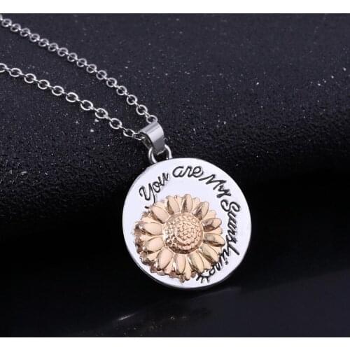 2020 Sunflower Rotation Pendant Necklace for Women Letter You Are My Sunshine Long Necklace The Best Gift for Girlfriend Jewelry