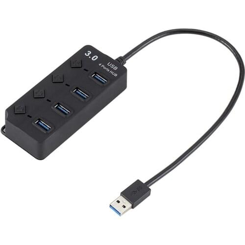 4 Ports USB 3.0 Hub 5Gbps High Speed On/Off Switches AC Power Adapter for PC