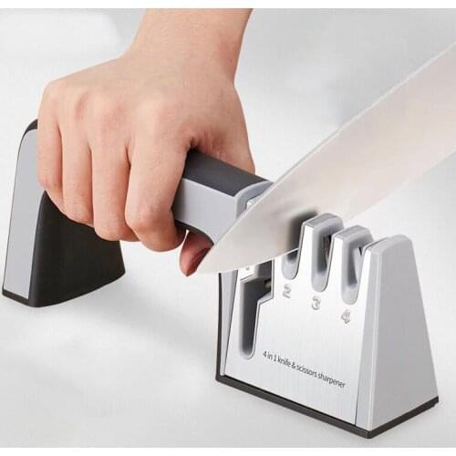 4 in 1 Multifunction Home Kitchen Tools Knife Sharpener Diamond Grind Scissors Sharpening stone Stainless Steel Blades