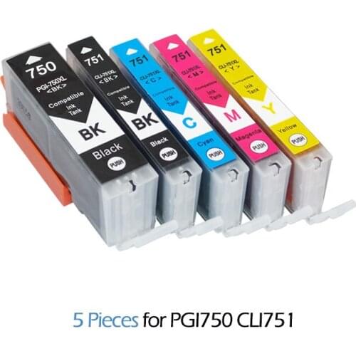 5pcs PGI 750 CLI 751 compatible ink Cartridge for Canon MG6370 MG7170 MG7570 IP8770 MG6770 MG6670 Printer PGI-750 CLI-751 PGI750