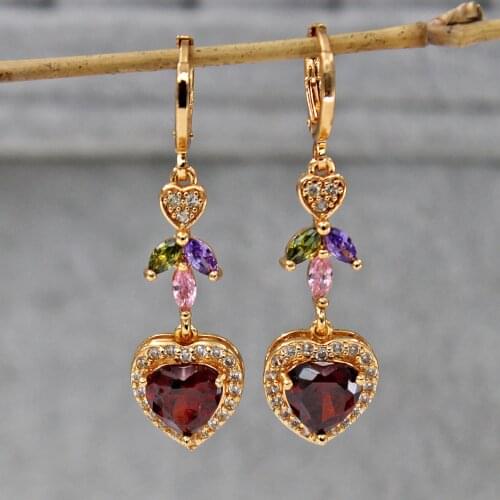 Bohemian Red Heart zircon Earrings for Womens Earrings Dangle Drop Gold Plated Earrings Jewelry for Wedding Gift Accessories