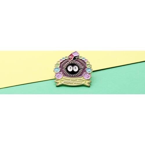 Big eyes black coal Enamel Brooch Gem miner medal Lapel Pin Cartoon animation Custom Badge Gift pins for children
