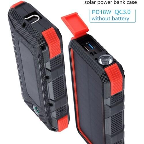 Solar Power Bank Case DIY Box Dual USB Kit Flashlight For xiaomi TypeC PD+QC3.0 Powerbank Portable Waterproof Solar charger