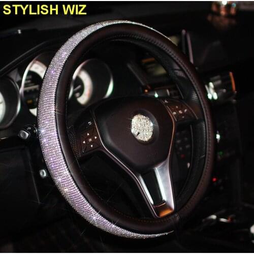 Bling Bling Diamond Crystal Car Steering Wheel Covers Rhinestone Leather Auto Steering-Wheel Cover Car Interior Accessories
