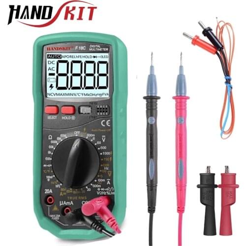 HANDSKIT Digital Multimeter 6000 Counts AC/DC Ammeter Voltmeter Backlight Temperature Electrical Multimeter Probe Multi Tester