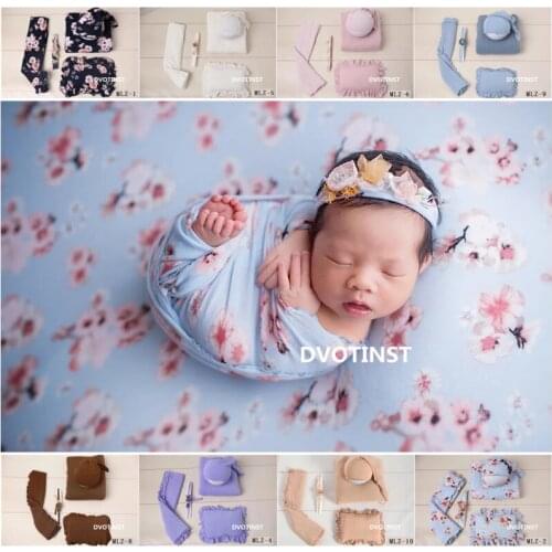 Dvotinst Newborn Baby Photography Props Flora Headband+Hat+Posing Pillow+Wraps+Blanket 5pcs Set Fotografia Accessory Photo Props