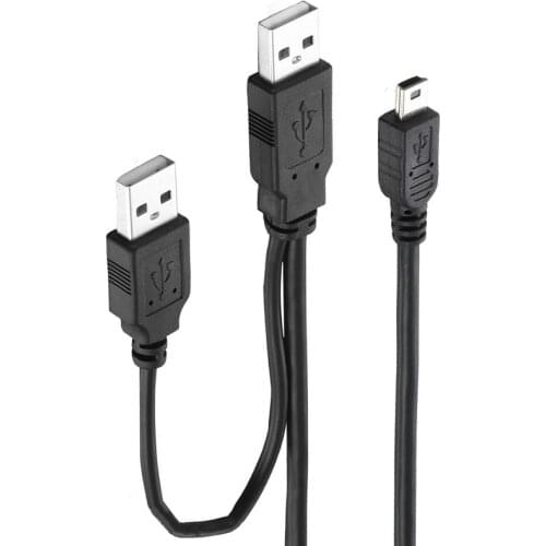 Dual USB 2.0 Type A to USB Mini 5-Pin Type B x1 Y Data & Power Cable GDeals 0.7M