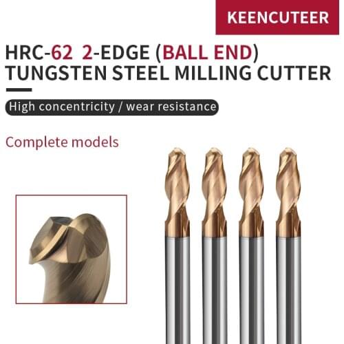 2 edge tungsten steel ball end milling cutter HRC62 degree R0.5mm R1.25mm R4mm R6mm R10mm tungsten steel milling cutter CNC tool