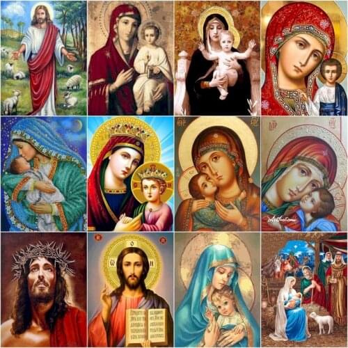 GATYZTORY Oil Painting By Number Virgin Mary And Jesus Handpainted Modern Wall Art HandPainted Paintings Art Gift Home Decor