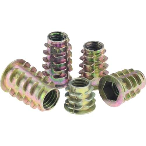 M4 M5 M6 M8 M10 Zinc Alloy Thread For Wood Insert Nut Flanged Hex Drive Head Furniture Nuts M4x10 M5x10 M6x10 M8x20 M10x25