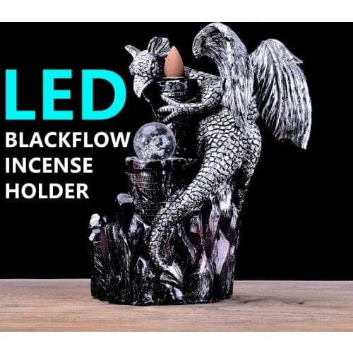 Resin Dragon Backflow Incense LED Burner Aromatherapy Furnace Waterfall Incense Burner Home Office Creative Crafts Decoration